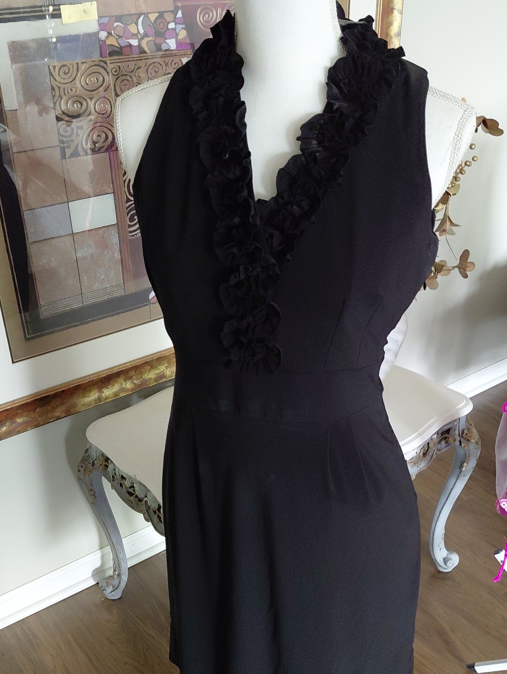Taylor Black Sleeveless  Ruffle-Trim Dress Size 8